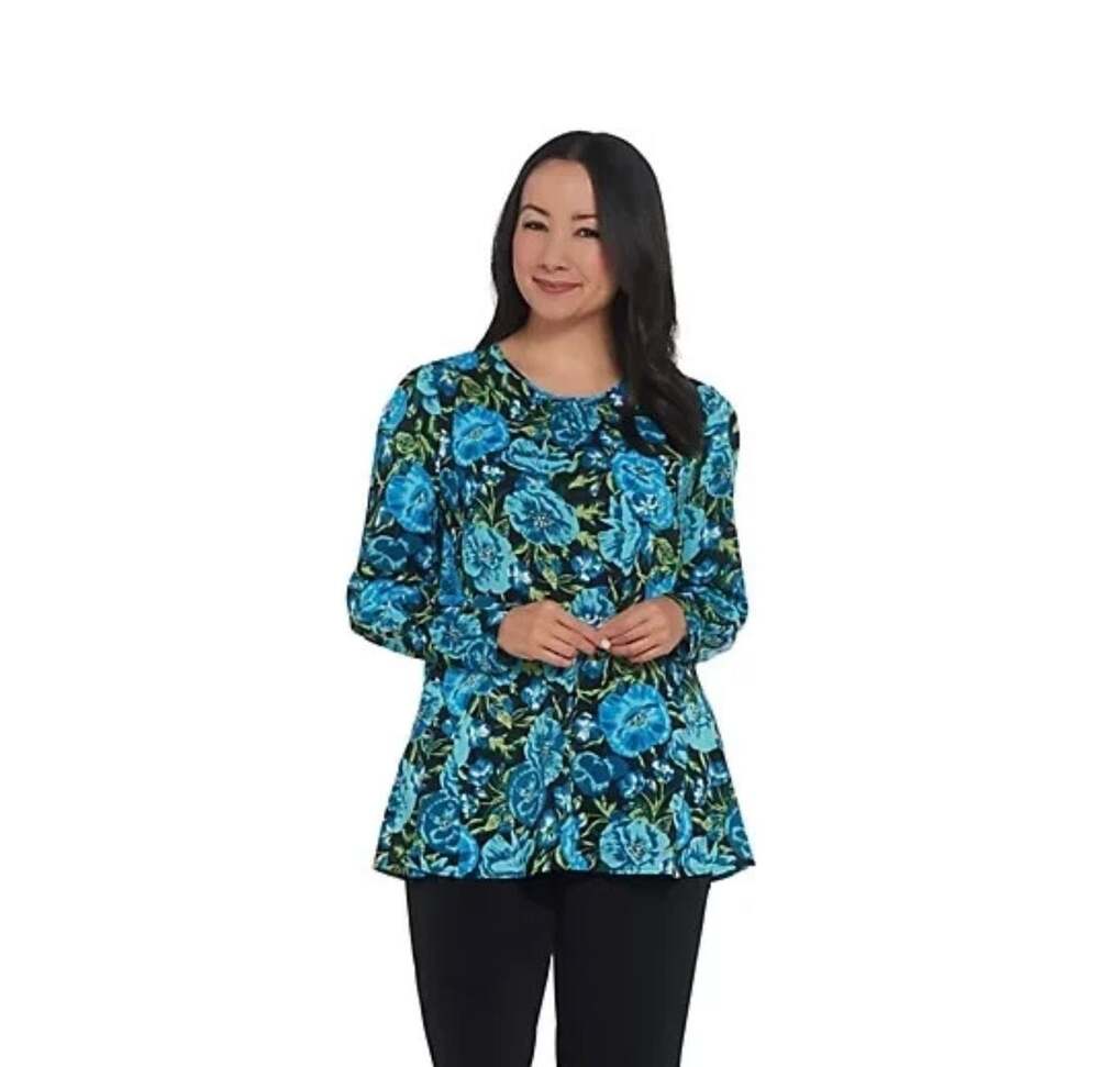 Du Jour Floral Long Sleeve Chiffon Blouse Plus Size 2X